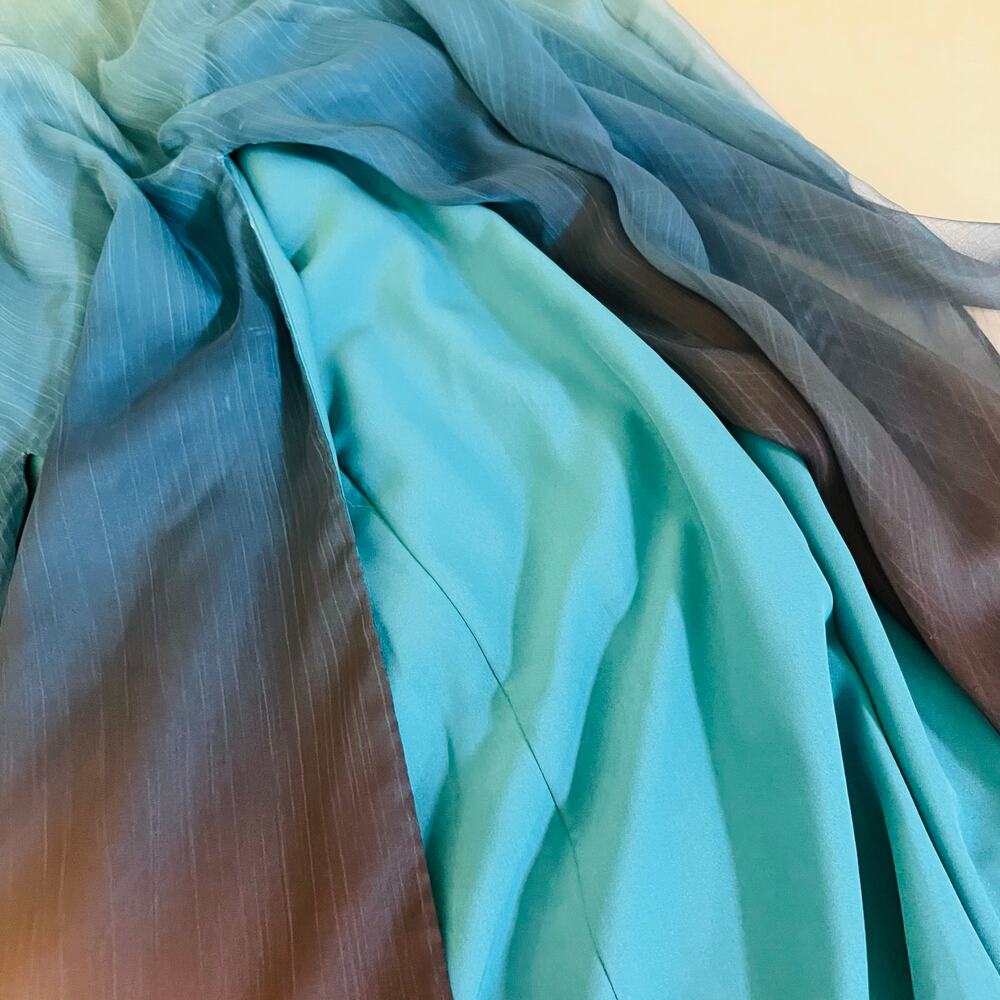 Halston Heritage Ombré Keyhole Double Split Kaftan Siz S Small In Atlantic Ombré - Picture 6 of 7